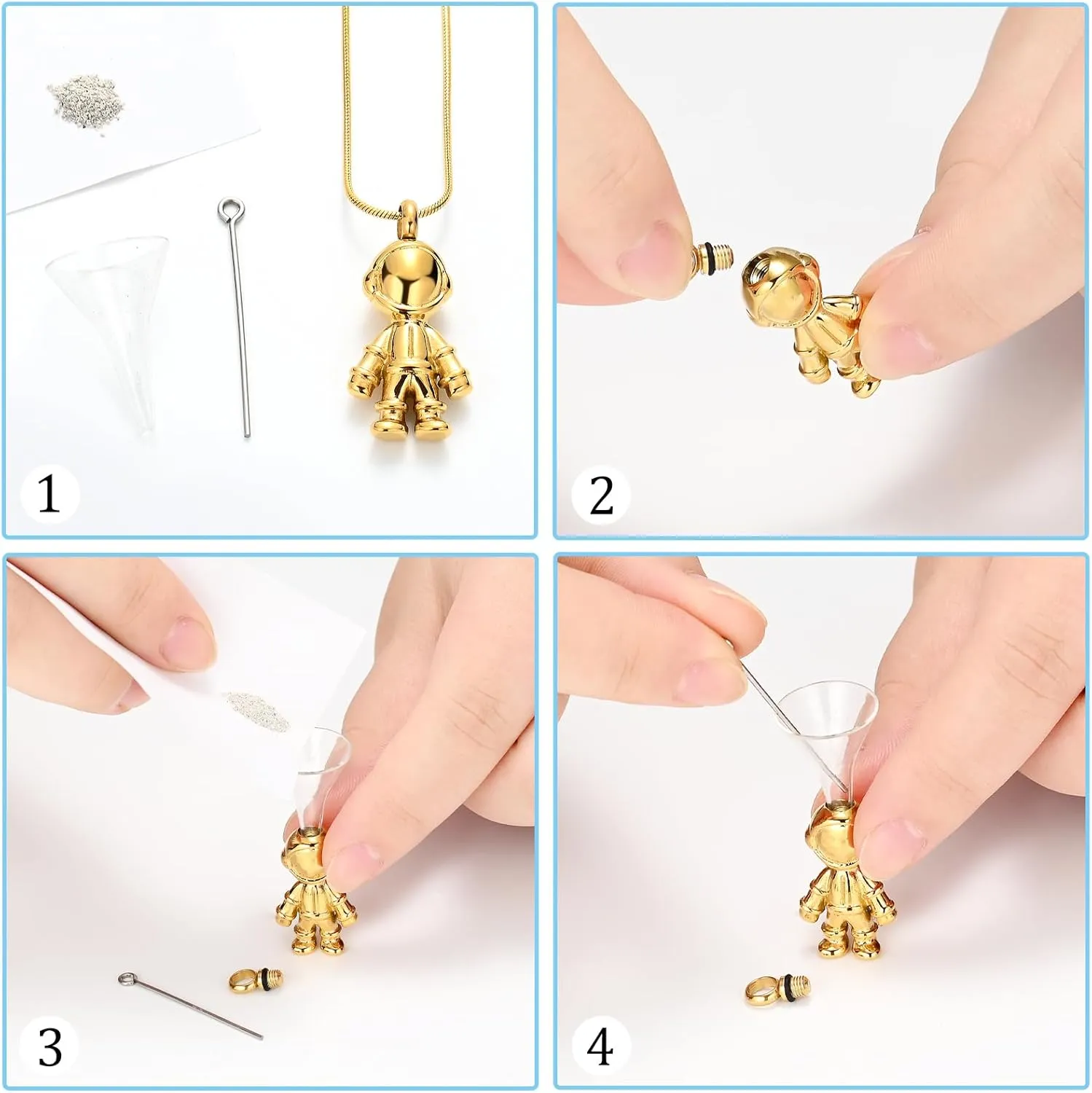 Astronaut Urn Necklace for Ashes Cremation Jewelry for Women Men Stainless Steel Spaceman Memorial Necklaces Ash Holder for Human Pets Keepsake Jewelry for Loved Ones with Fill Tool