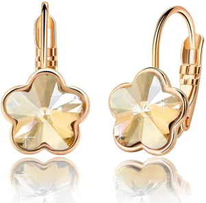 Austrian Crystal Flower Leverback Drop Earrings for Women 14K Rose Gold Plated Hypoallergenic Jewelry