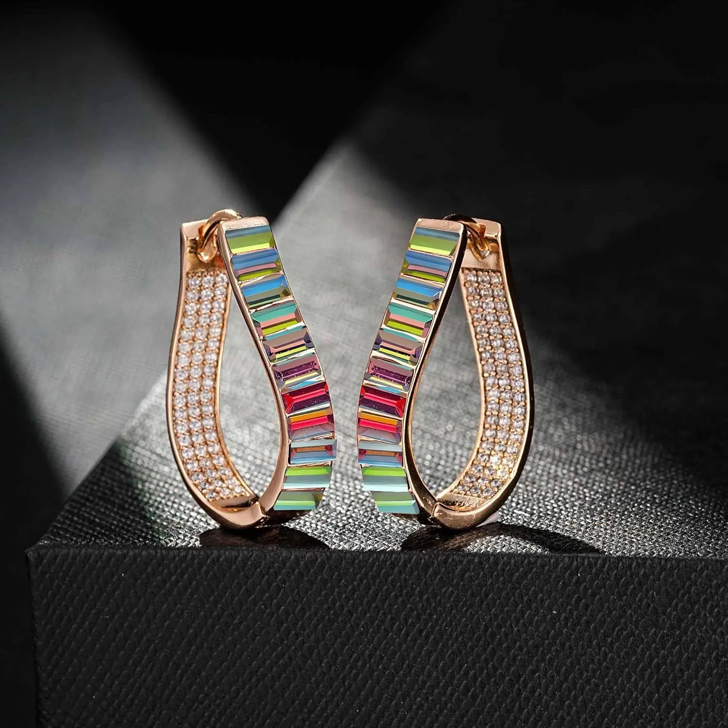 Austrian Crystal Hoop Earrings for Women Pave Oval Hoop Earrings for Women 14K Gold Plated Hypoallergenic Jewelry Gift