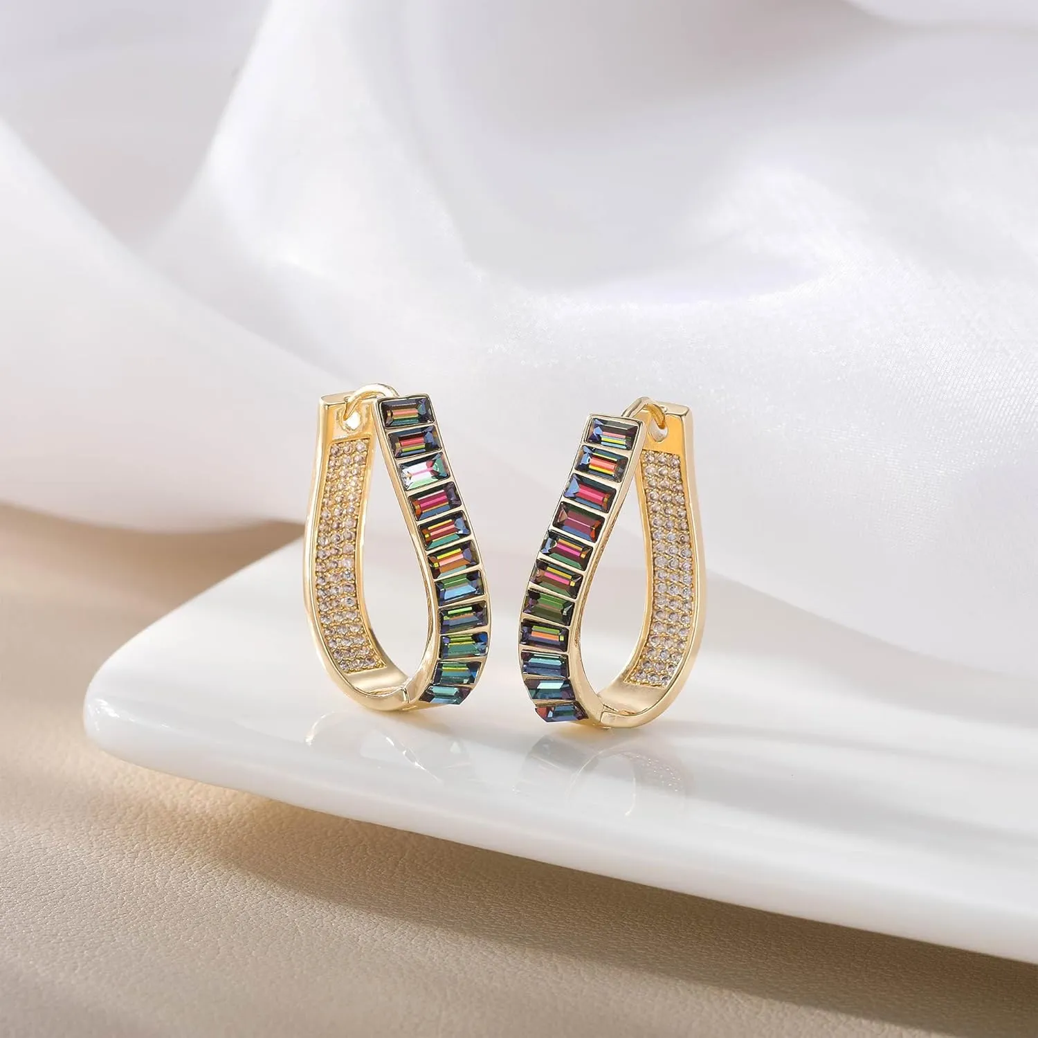Austrian Crystal Hoop Earrings for Women Pave Oval Hoop Earrings for Women 14K Gold Plated Hypoallergenic Jewelry Gift