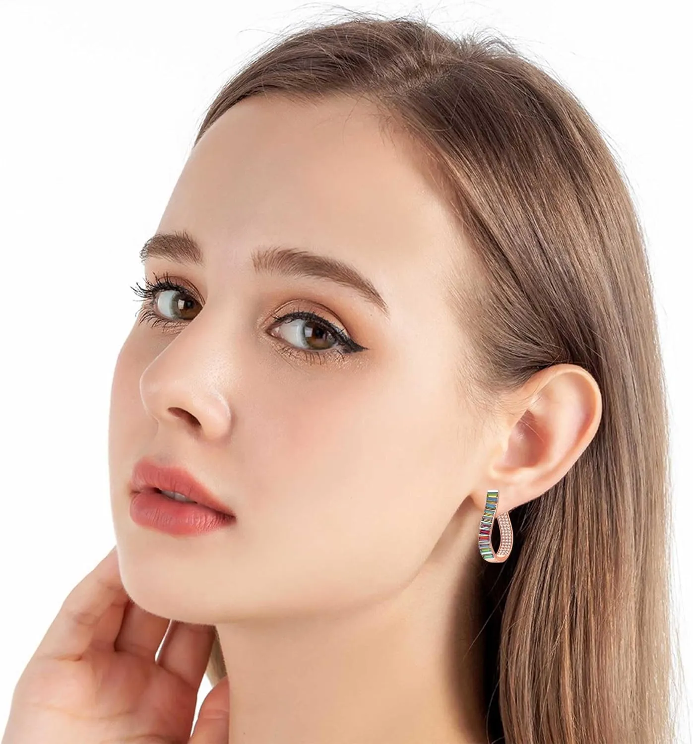 Austrian Crystal Hoop Earrings for Women Pave Oval Hoop Earrings for Women 14K Gold Plated Hypoallergenic Jewelry Gift