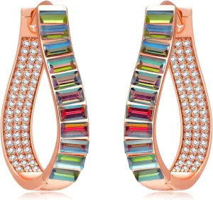 Austrian Crystal Hoop Earrings for Women Pave Oval Hoop Earrings for Women 14K Gold Plated Hypoallergenic Jewelry Gift