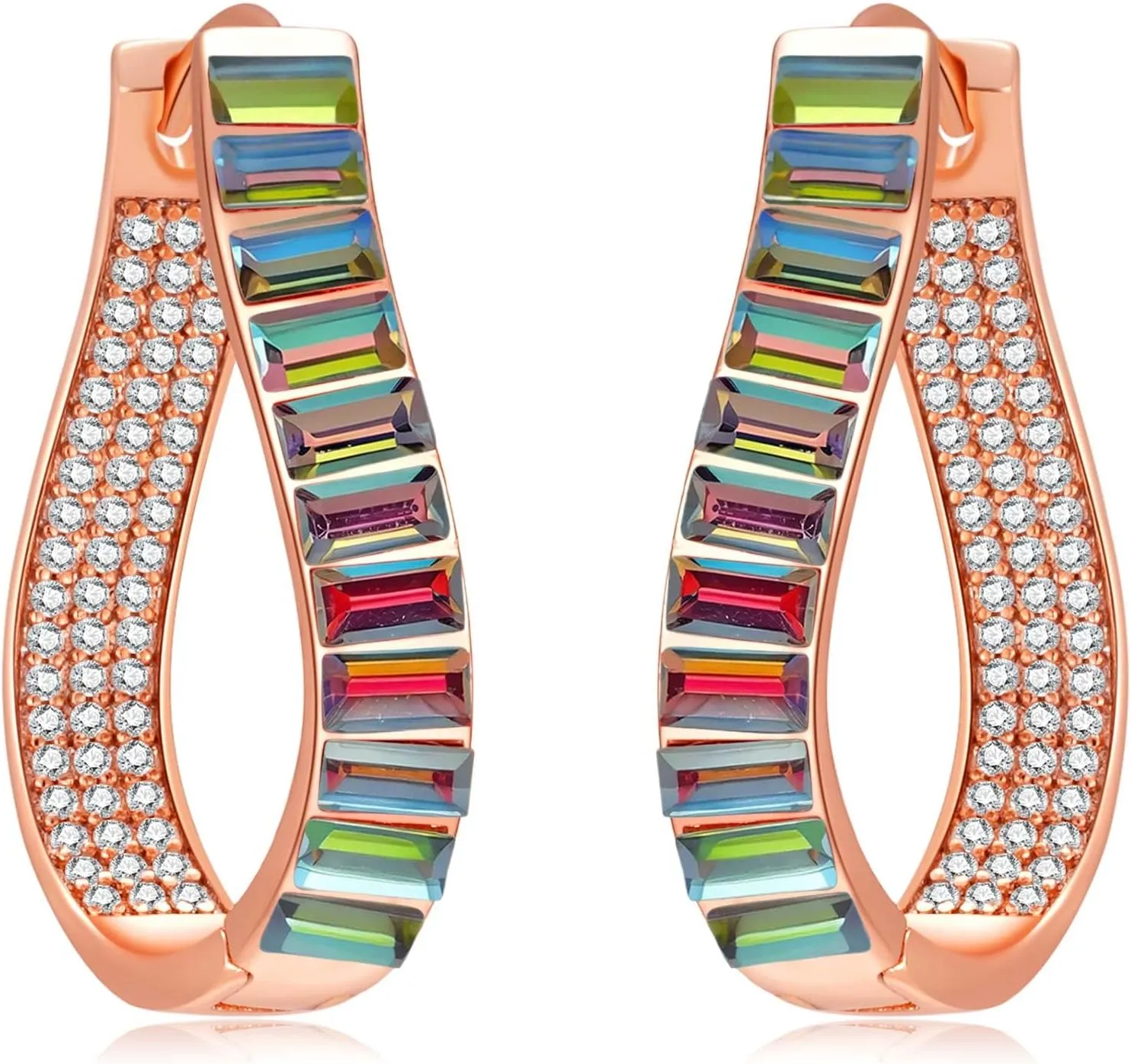 Austrian Crystal Hoop Earrings for Women Pave Oval Hoop Earrings for Women 14K Gold Plated Hypoallergenic Jewelry Gift