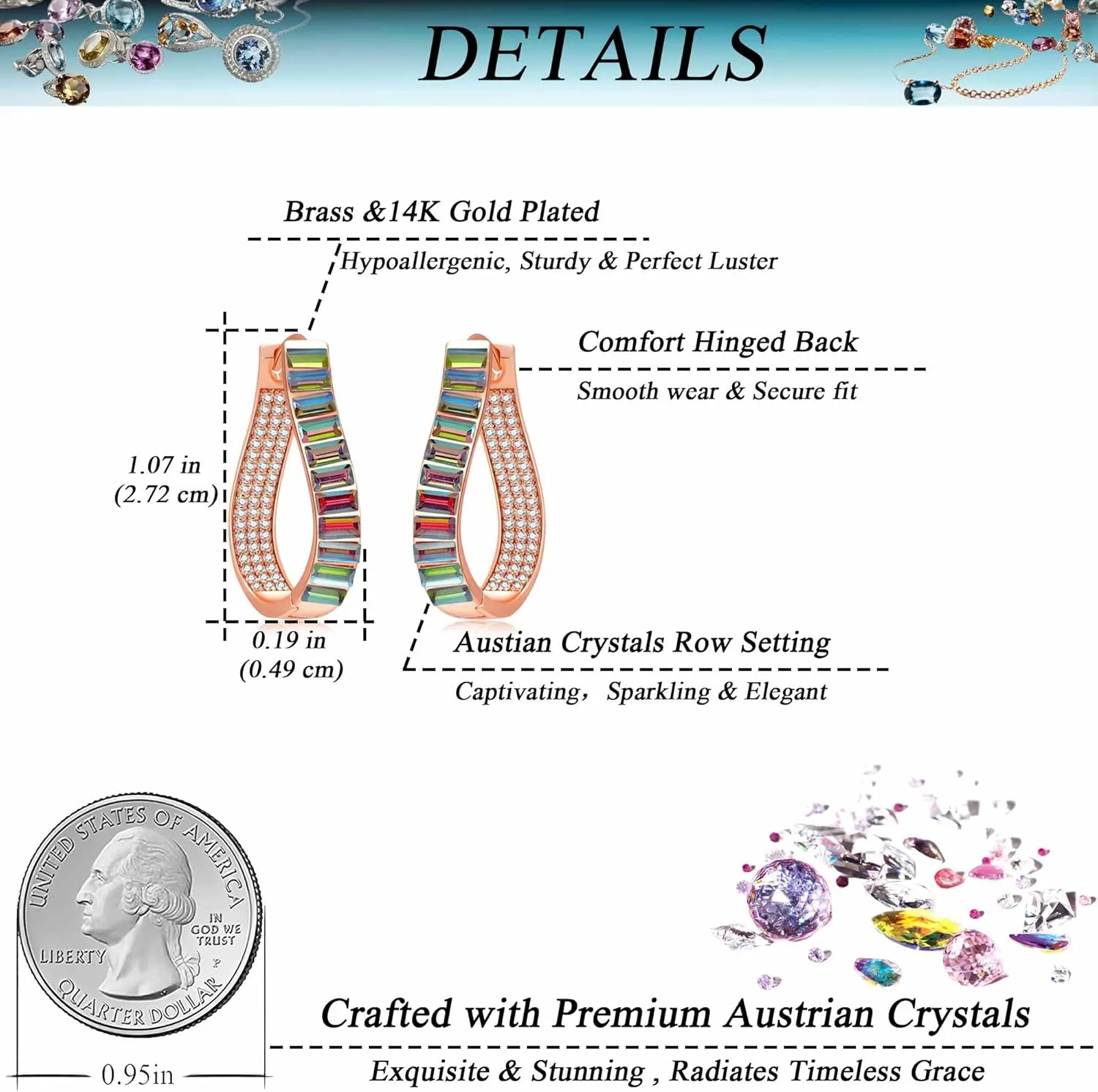 Austrian Crystal Hoop Earrings for Women Pave Oval Hoop Earrings for Women 14K Gold Plated Hypoallergenic Jewelry Gift