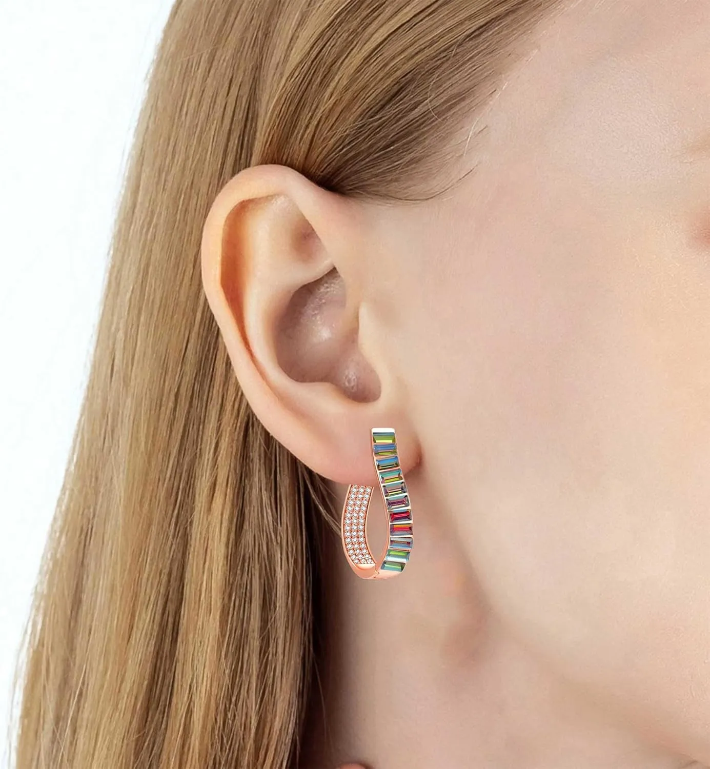 Austrian Crystal Hoop Earrings for Women Pave Oval Hoop Earrings for Women 14K Gold Plated Hypoallergenic Jewelry Gift