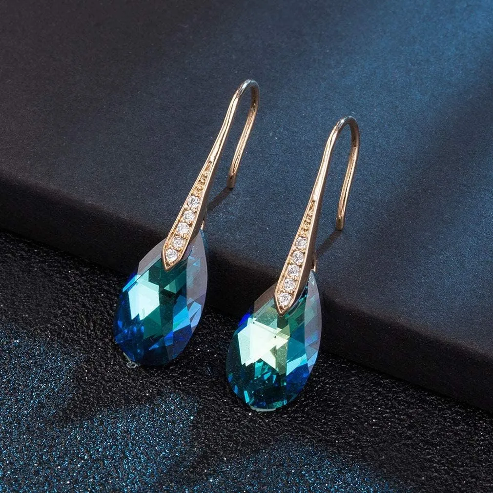 Austrian Crystal Teardrop Dangle Earrings for Women Drop Hook Earring 14K Rose Gold Plated Hypoallergenic Jewelry