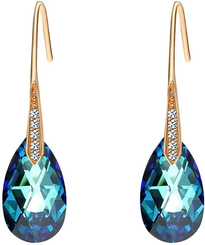 Austrian Crystal Teardrop Dangle Earrings for Women Drop Hook Earring 14K Rose Gold Plated Hypoallergenic Jewelry