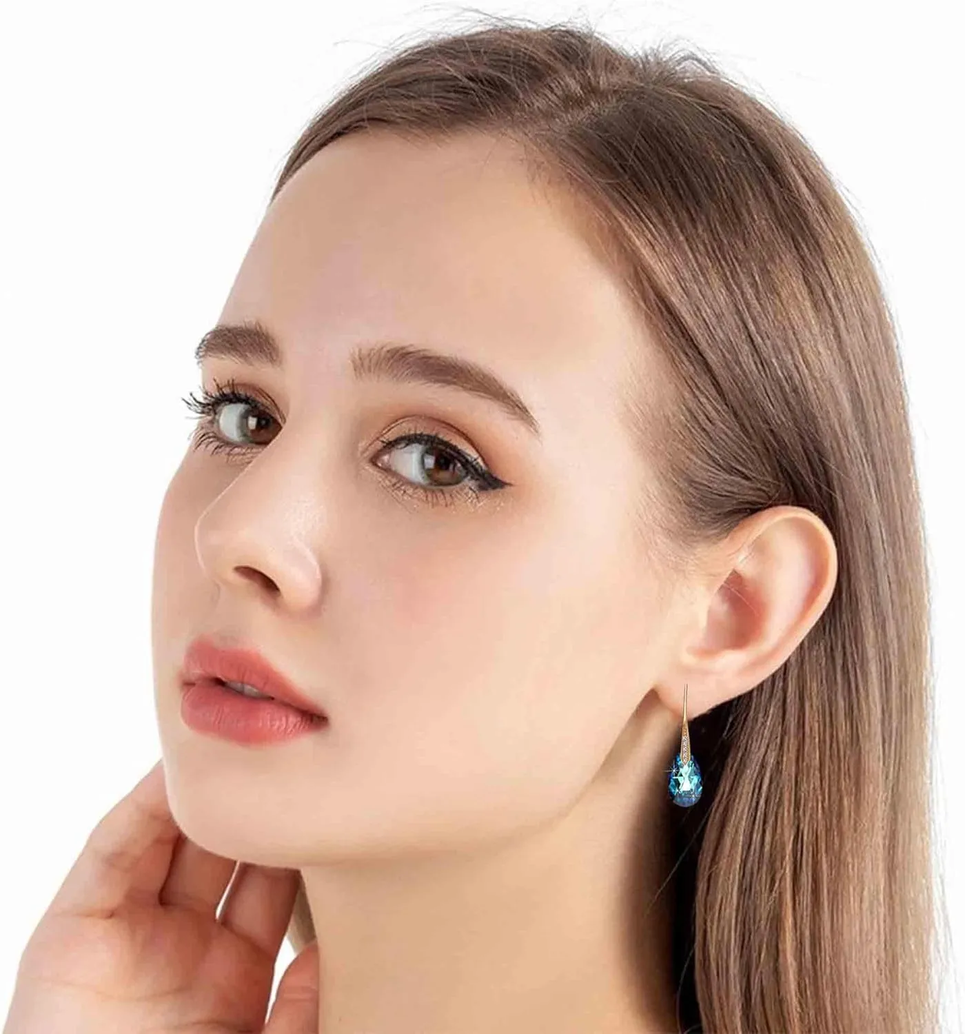 Austrian Crystal Teardrop Dangle Earrings for Women Drop Hook Earring 14K Rose Gold Plated Hypoallergenic Jewelry