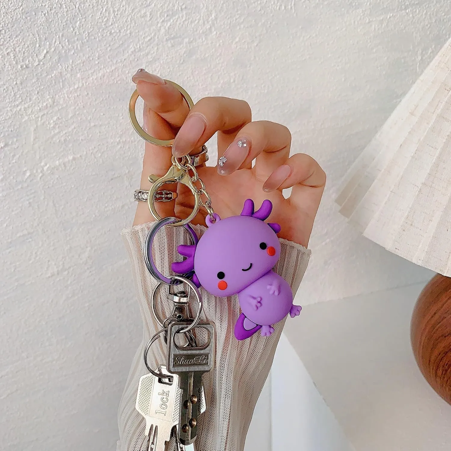 Axolotl Keychain Cute PVC Kawaii Keyrings for Women Backpacks Bags Purses Phones Car Keys