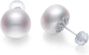 Ball Pearl Earrings for Women 10-13mm AAAAA Freshwater Pearls Stud Earrings 925 Sterling Silver Ear Wires Jewelry Gifts for Wife Mom Girlfriend Her Wedding Birthday Anniversary