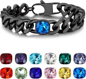 Bandmax Chunky Hip Hop Cuban Chain Bracelets for Women Men Cubic Zirconia/Black Onyx Link Bracelet Custom Birthstone Bracelet Jewelry for Gift