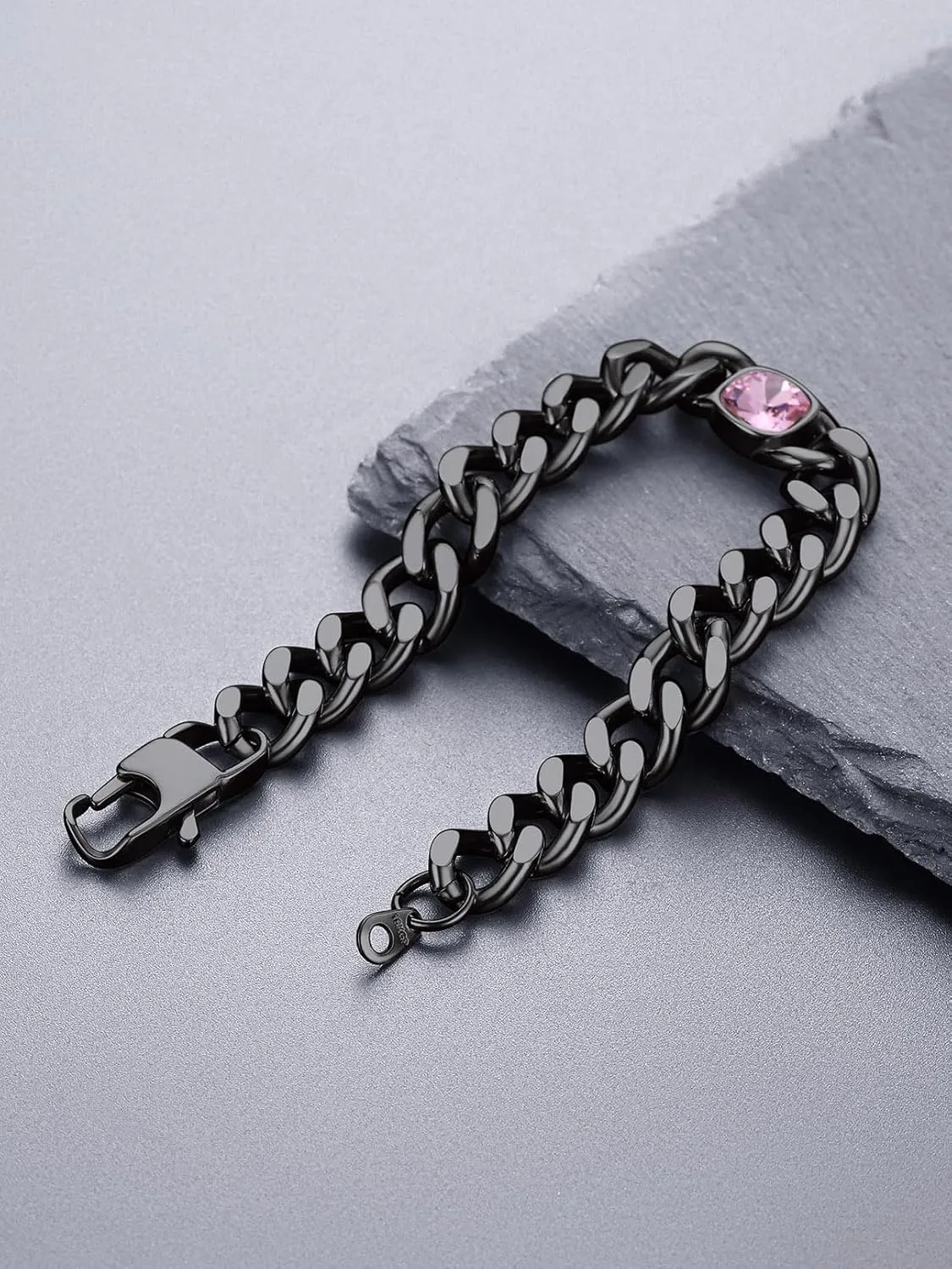 Bandmax Chunky Hip Hop Cuban Chain Bracelets for Women Men Cubic Zirconia/Black Onyx Link Bracelet Custom Birthstone Bracelet Jewelry for Gift