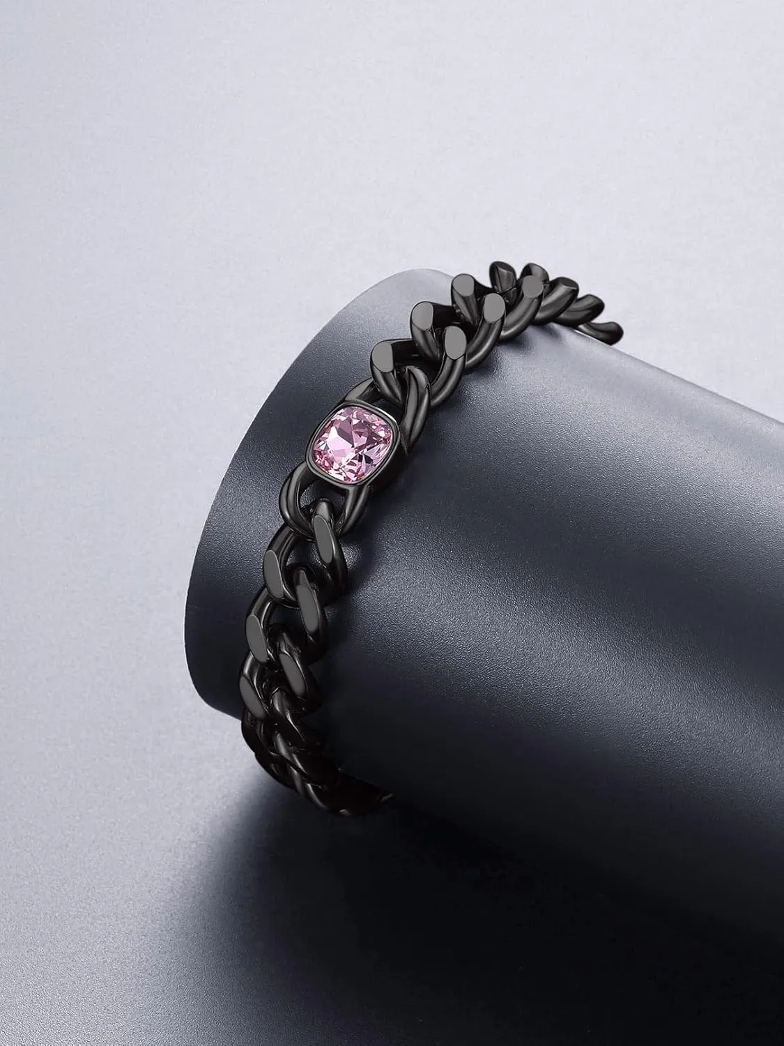 Bandmax Chunky Hip Hop Cuban Chain Bracelets for Women Men Cubic Zirconia/Black Onyx Link Bracelet Custom Birthstone Bracelet Jewelry for Gift