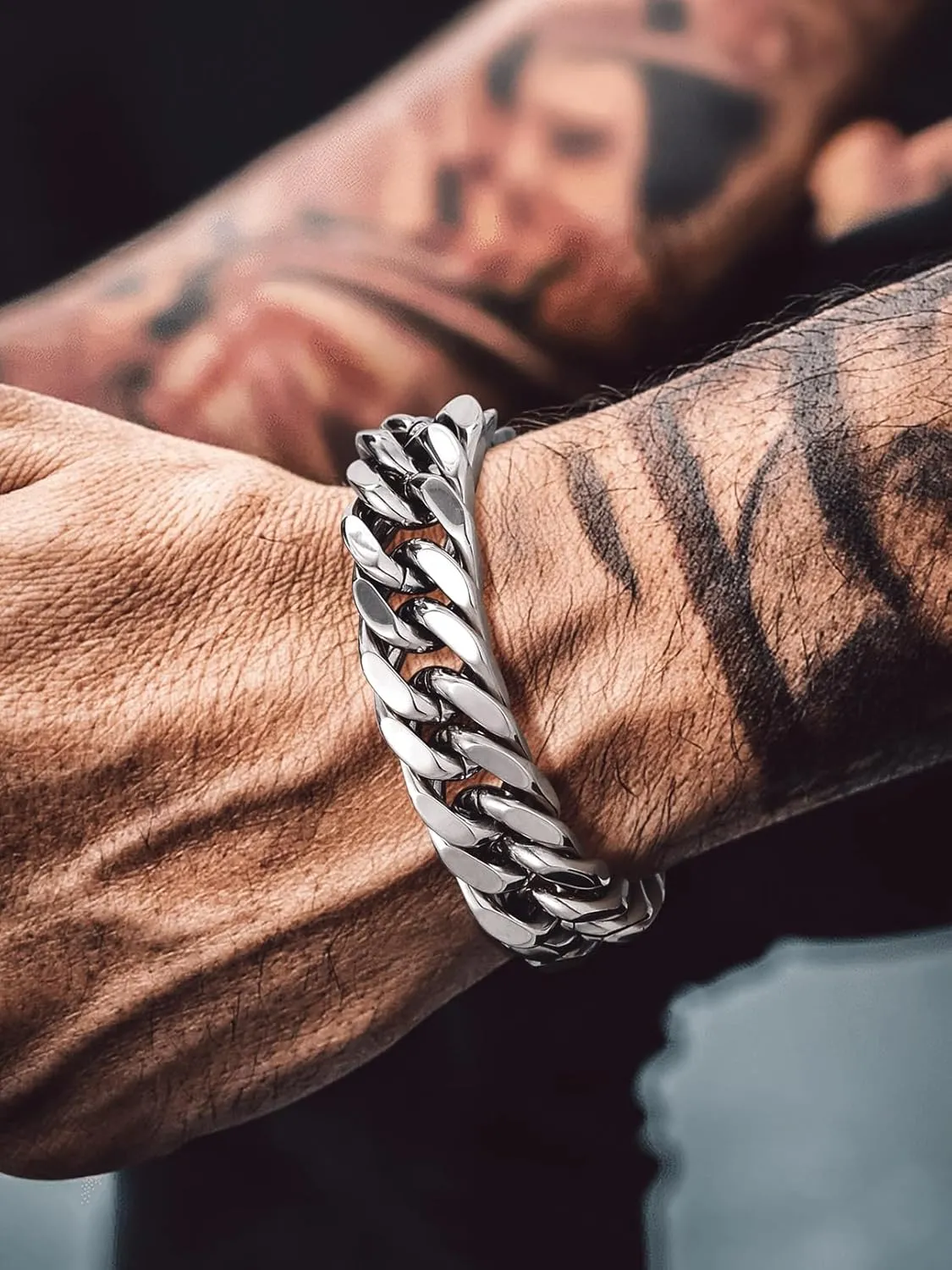 Bandmax Cuban Link Chain Bracelet for Men Women, Silver/Gold/Black Hip Hop Punk Biker Hand Chain Bracelets 7"-9" Mens Chunky Chain Jewelry
