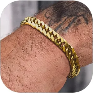 Bandmax Cuban Link Chain Bracelet for Men Women, Silver/Gold/Black Hip Hop Punk Biker Hand Chain Bracelets 7"-9" Mens Chunky Chain Jewelry