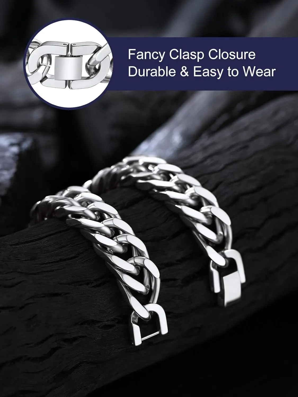 Bandmax Cuban Link Chain Bracelet for Men Women, Silver/Gold/Black Hip Hop Punk Biker Hand Chain Bracelets 7"-9" Mens Chunky Chain Jewelry