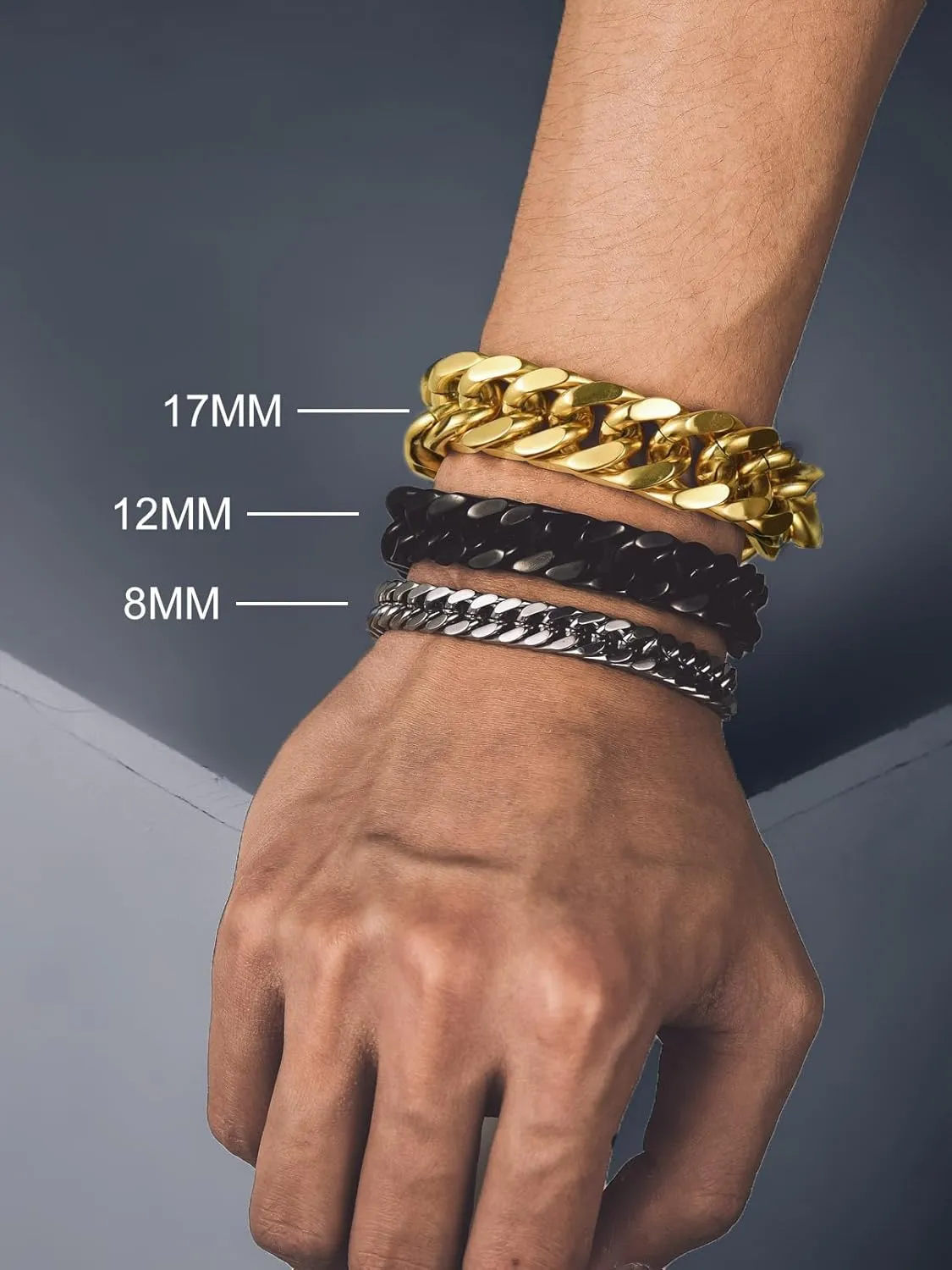 Bandmax Cuban Link Chain Bracelet for Men Women, Silver/Gold/Black Hip Hop Punk Biker Hand Chain Bracelets 7"-9" Mens Chunky Chain Jewelry