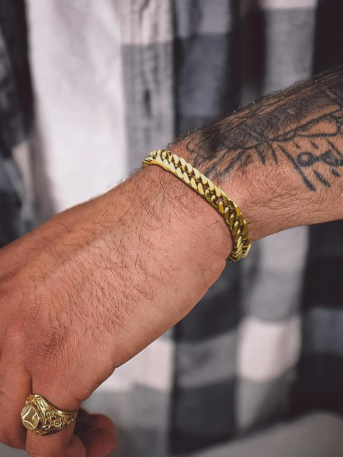 Bandmax Cuban Link Chain Bracelet for Men Women, Silver/Gold/Black Hip Hop Punk Biker Hand Chain Bracelets 7"-9" Mens Chunky Chain Jewelry