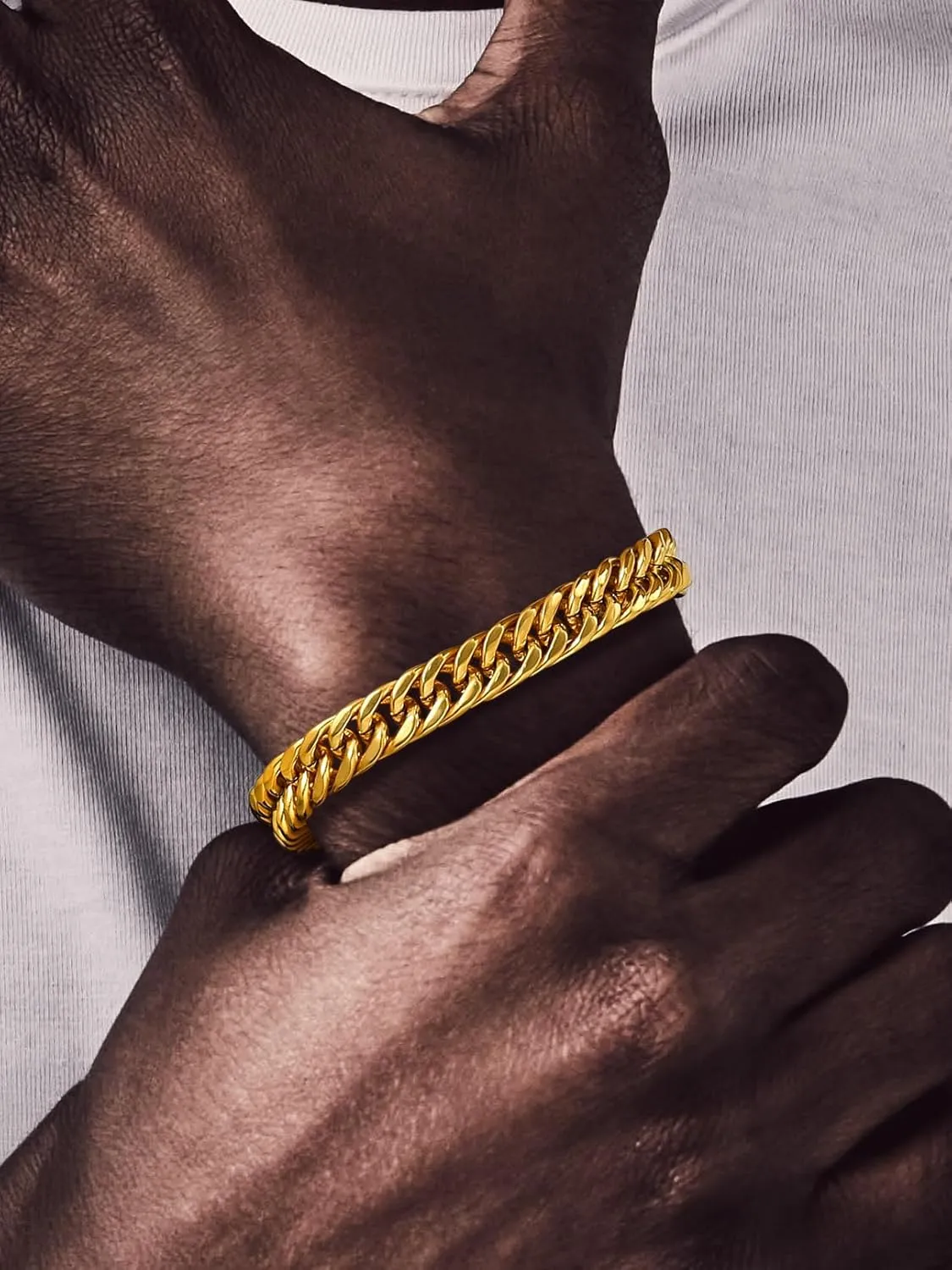 Bandmax Cuban Link Chain Bracelet for Men Women, Silver/Gold/Black Hip Hop Punk Biker Hand Chain Bracelets 7"-9" Mens Chunky Chain Jewelry