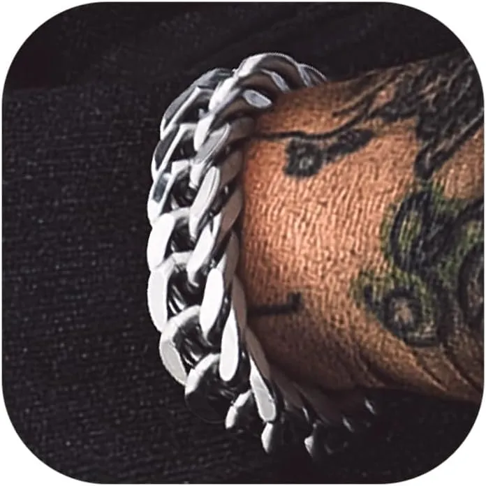 Bandmax Cuban Link Chain Bracelet for Men Women, Silver/Gold/Black Hip Hop Punk Biker Hand Chain Bracelets 7"-9" Mens Chunky Chain Jewelry
