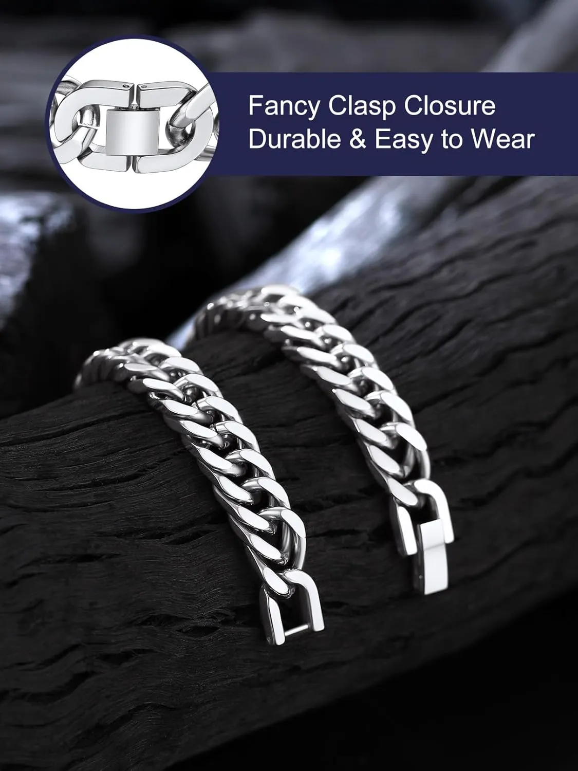 Bandmax Cuban Link Chain Bracelet for Men Women, Silver/Gold/Black Hip Hop Punk Biker Hand Chain Bracelets 7"-9" Mens Chunky Chain Jewelry
