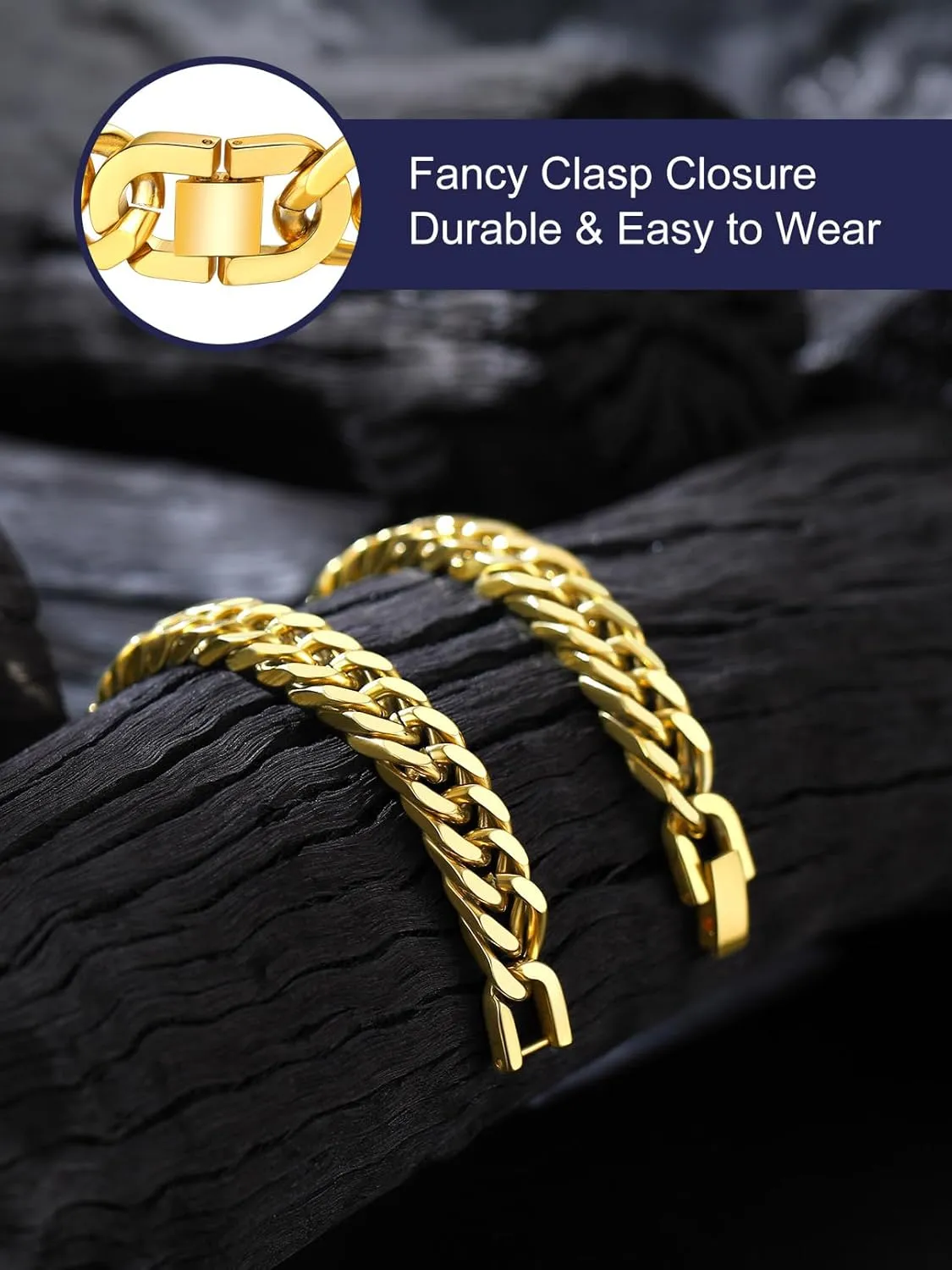 Bandmax Cuban Link Chain Bracelet for Men Women, Silver/Gold/Black Hip Hop Punk Biker Hand Chain Bracelets 7"-9" Mens Chunky Chain Jewelry