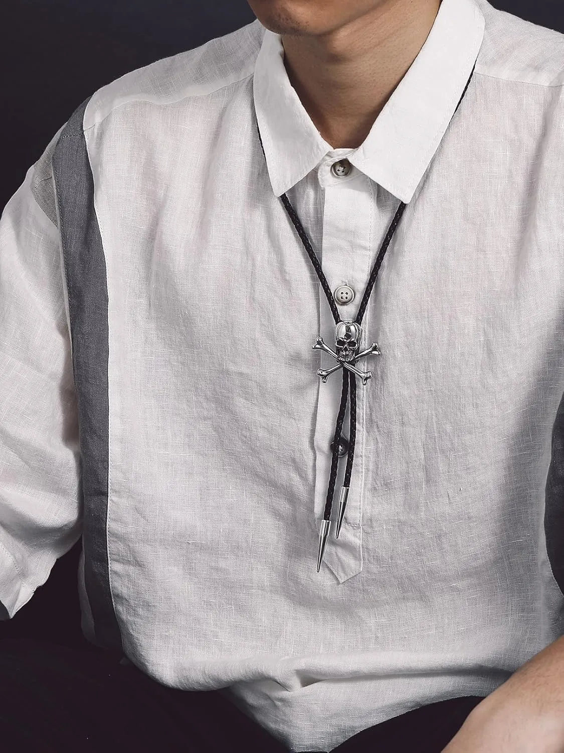 Bandmax Genunie Leather Black Onyx Bolo Ties for Men Vintage Western Style Leather Necktie Gift for Father Husband