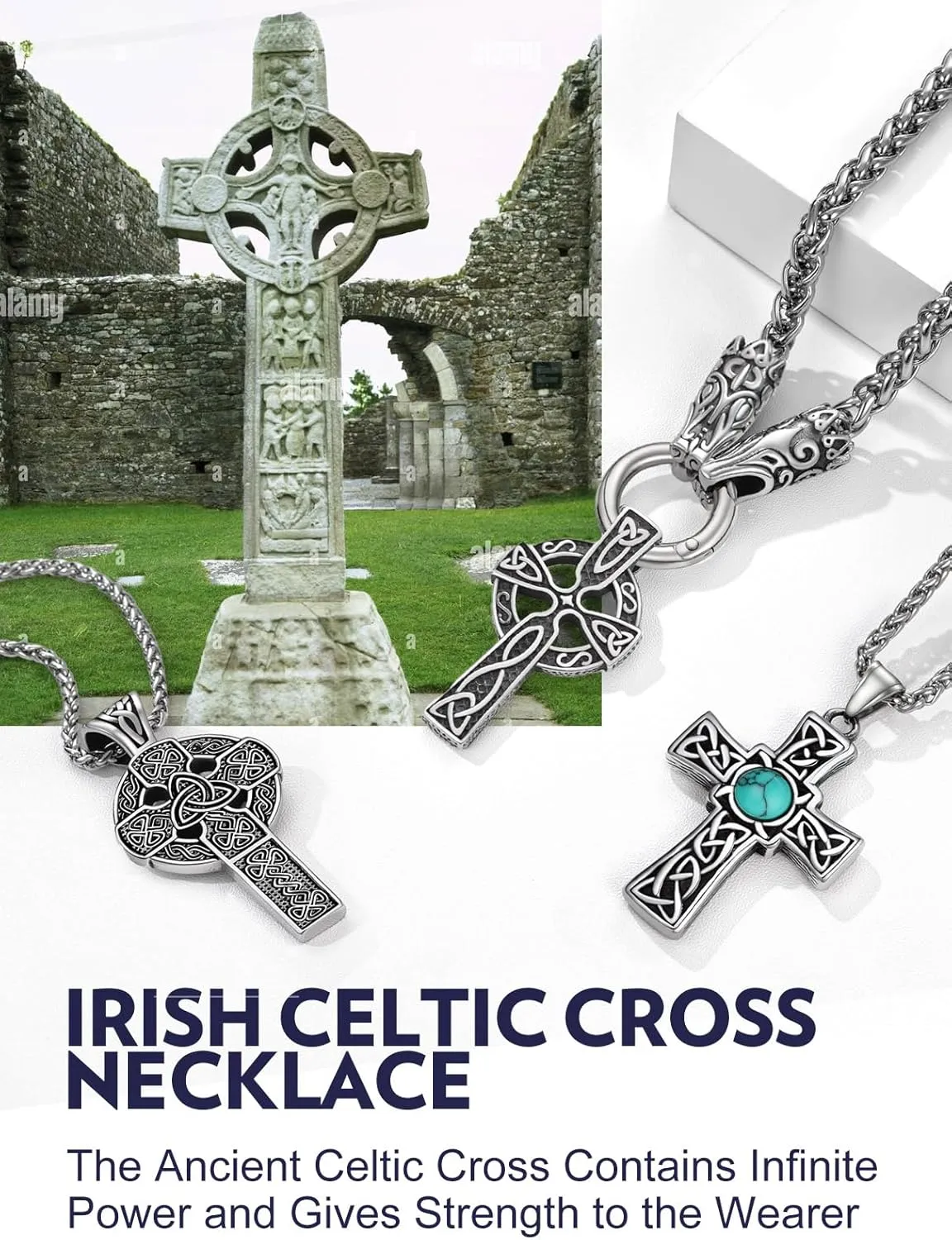 Bandmax Mens Cross Necklace Stainless Steel/Black Nail Cross Pendant Celtic Cross Necklaces Christian Crucifix Necklace Chain for Men Women