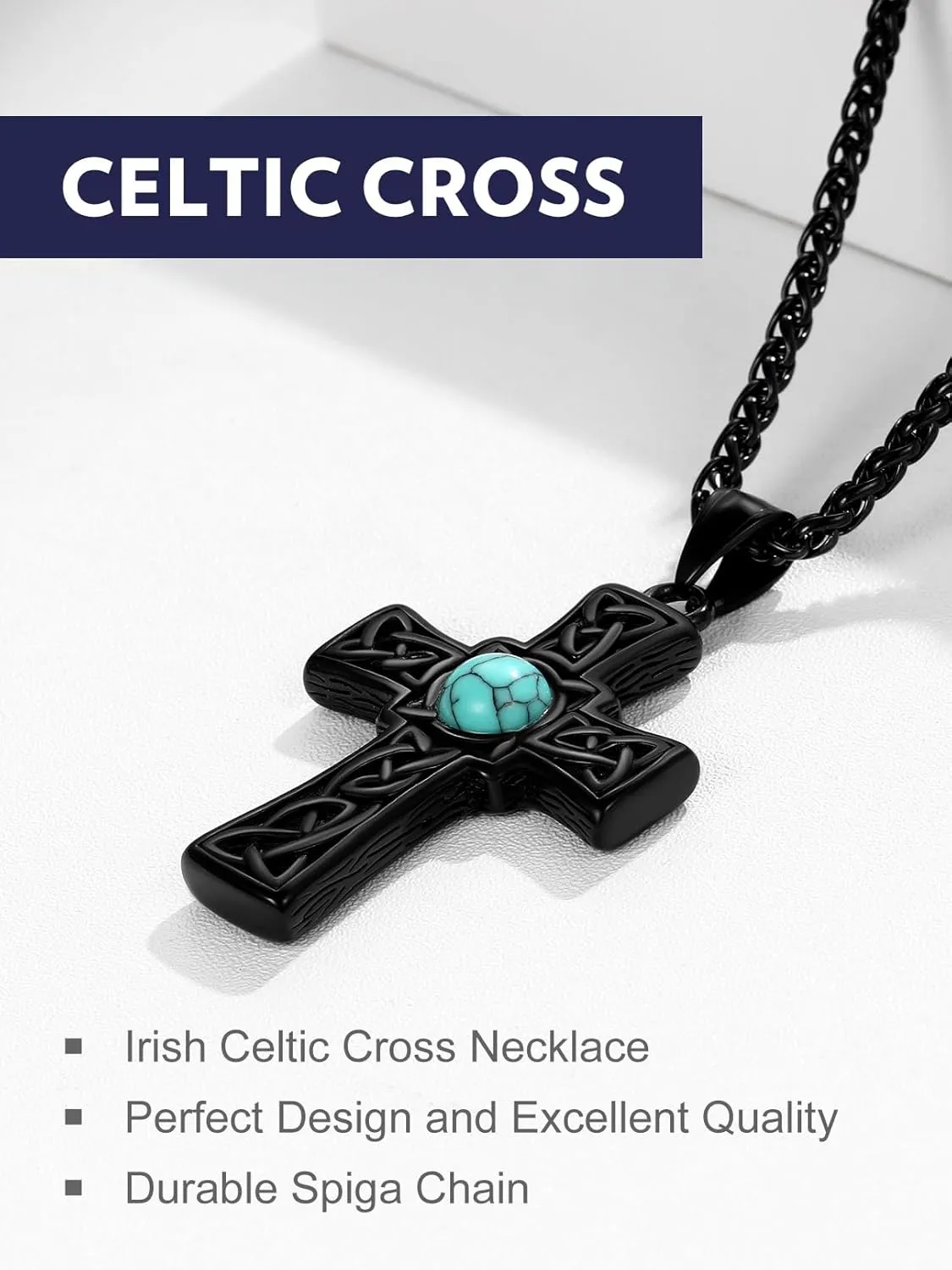 Bandmax Mens Cross Necklace Stainless Steel/Black Nail Cross Pendant Celtic Cross Necklaces Christian Crucifix Necklace Chain for Men Women