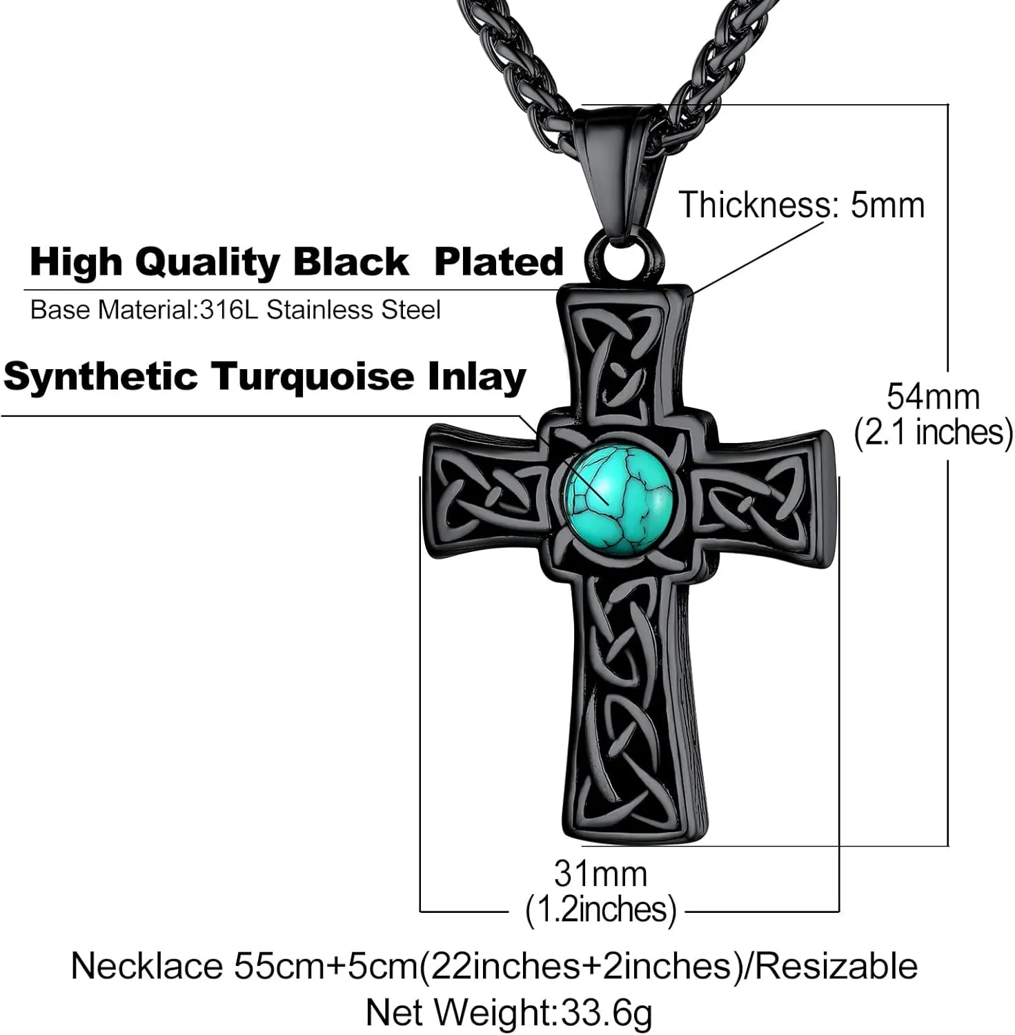 Bandmax Mens Cross Necklace Stainless Steel/Black Nail Cross Pendant Celtic Cross Necklaces Christian Crucifix Necklace Chain for Men Women
