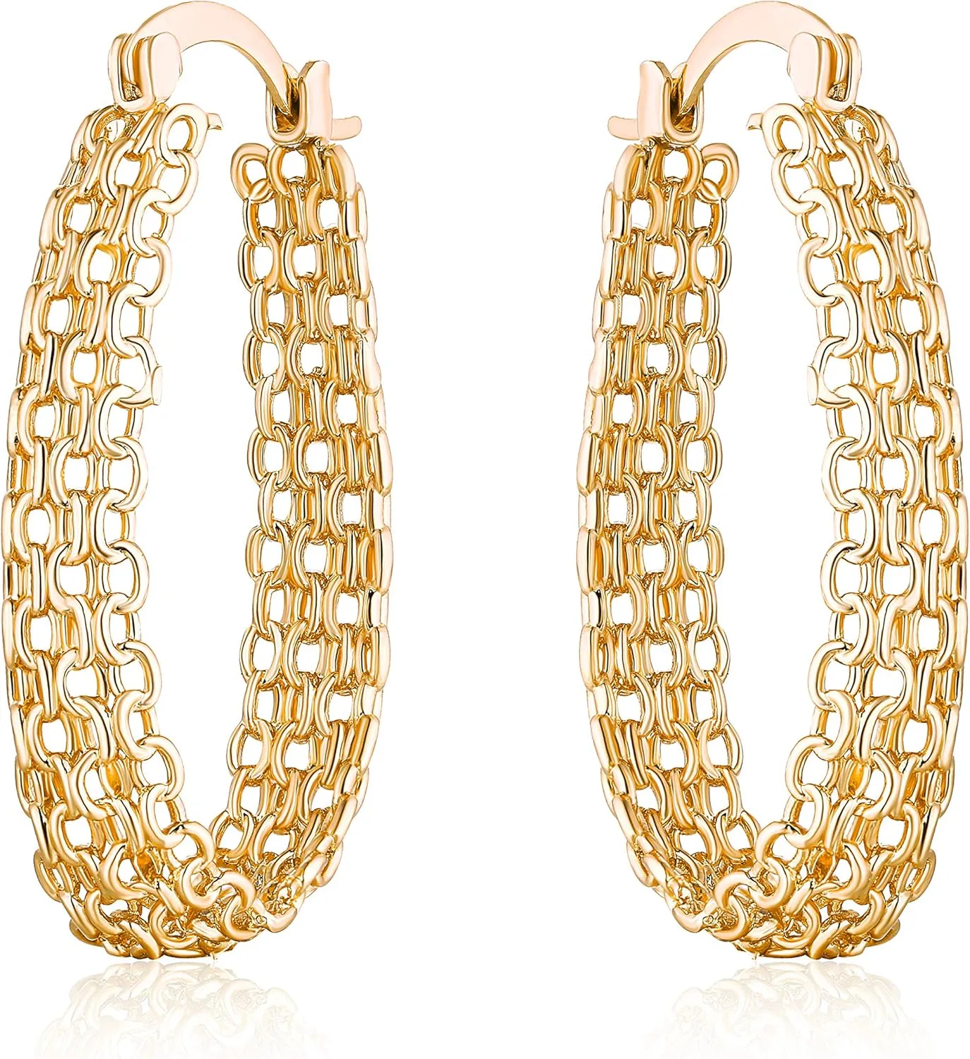 Barzel 18K Gold Plated Link Mesh Braided Filigree Hoop Earrings (Gold)