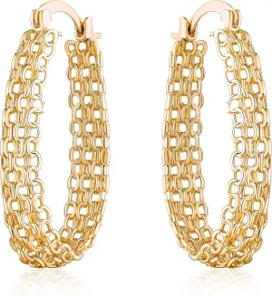 Barzel 18K Gold Plated Link Mesh Braided Filigree Hoop Earrings (Gold)