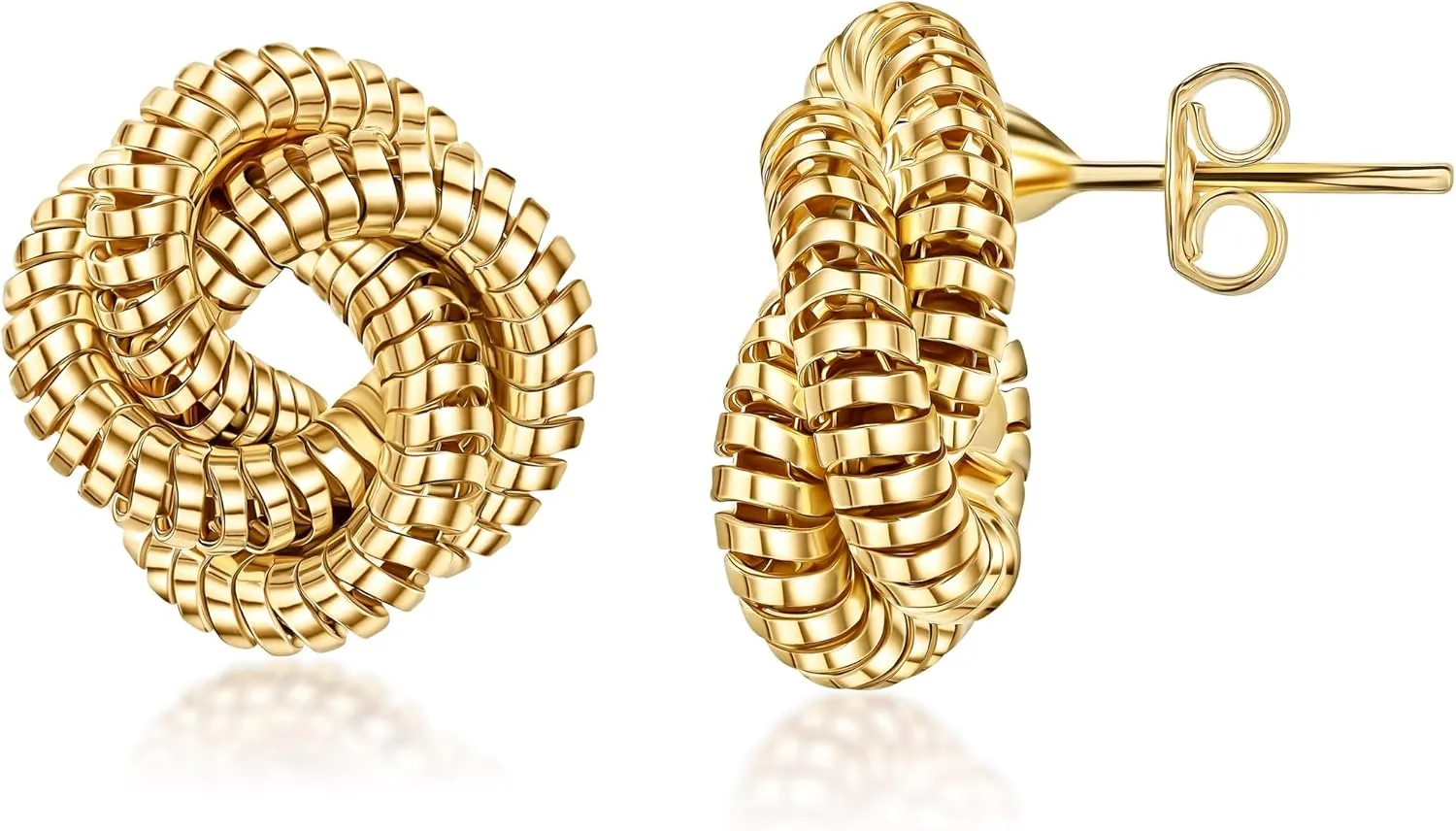 Barzel 18K Gold Plated Twisted Knot Earrings, Gold Plated Twisted Stud Earrings, High Polish, Tarnish Free