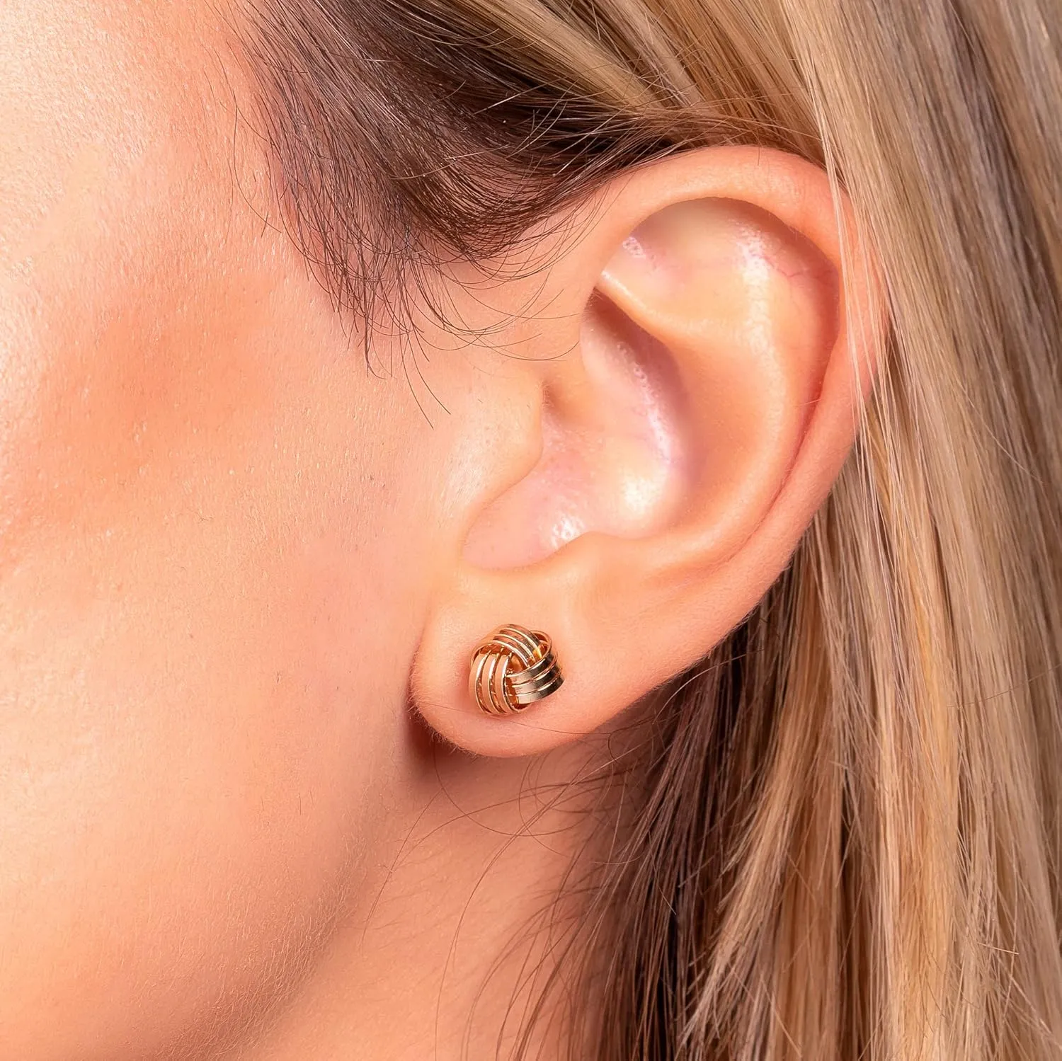 Barzel 18K Gold Plated Woven Love Knot Stud Earrings - Made In Brazil