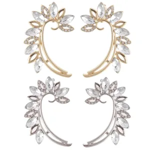 Beaupretty Rhinestone Decorated Leaf Ear Cuffs Plated Clip on Earring Cuffs Fashion Women's Ear Jewelry Pair