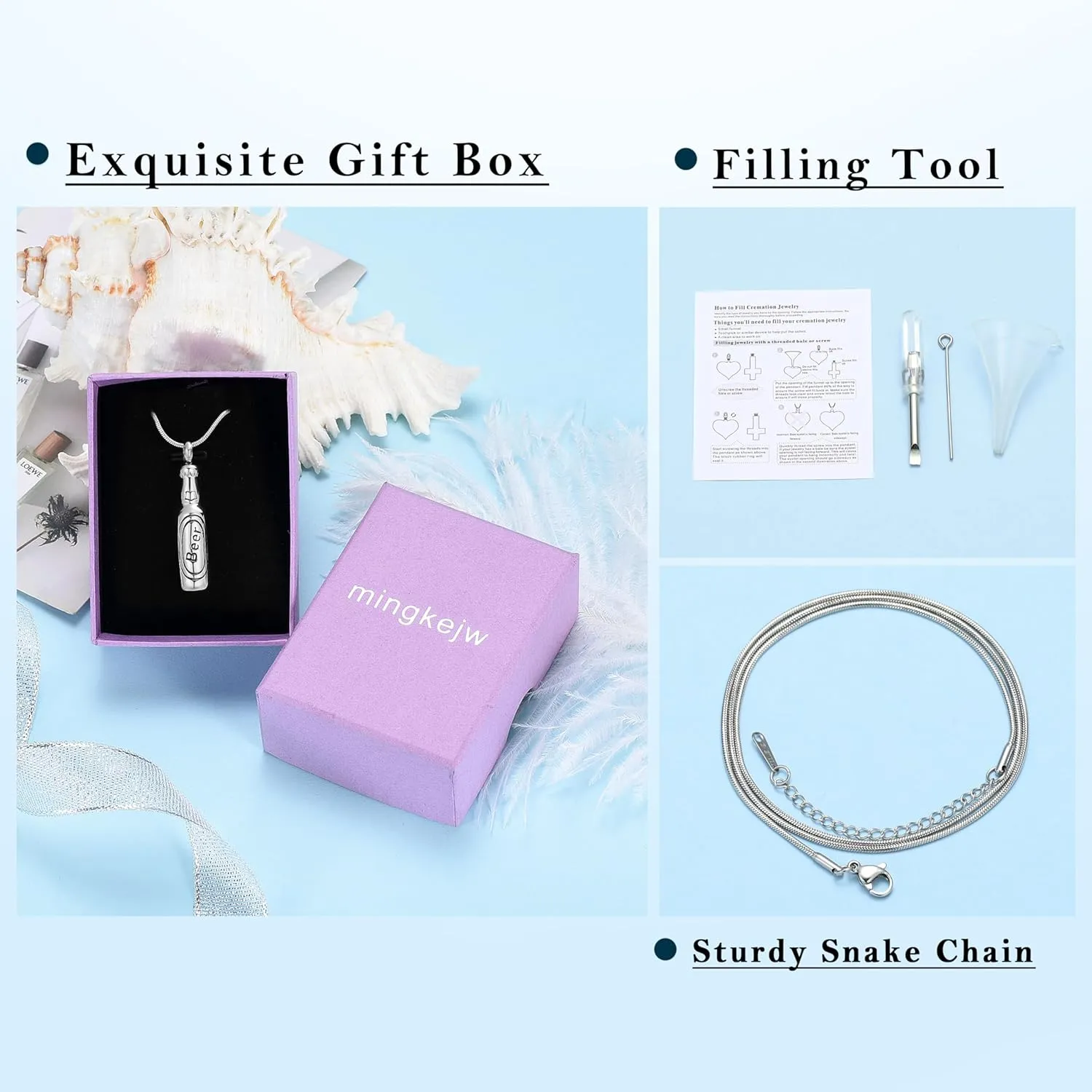 Beer Bottle Urn Necklace for Ashes Bar Cremation Jewelry for Women Men Stainless Steel Memorial Necklaces Ash Pendant for Human Pets Keepsake Jewelry for Loved Ones with Fill Tool