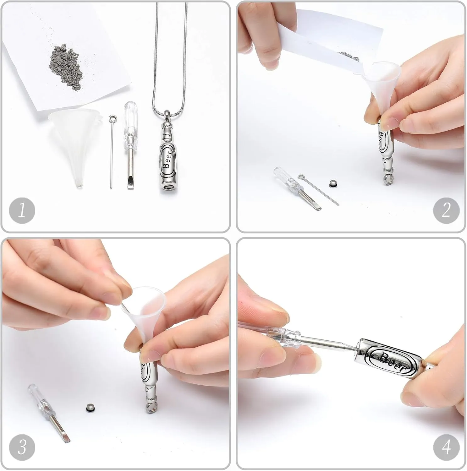 Beer Bottle Urn Necklace for Ashes Bar Cremation Jewelry for Women Men Stainless Steel Memorial Necklaces Ash Pendant for Human Pets Keepsake Jewelry for Loved Ones with Fill Tool