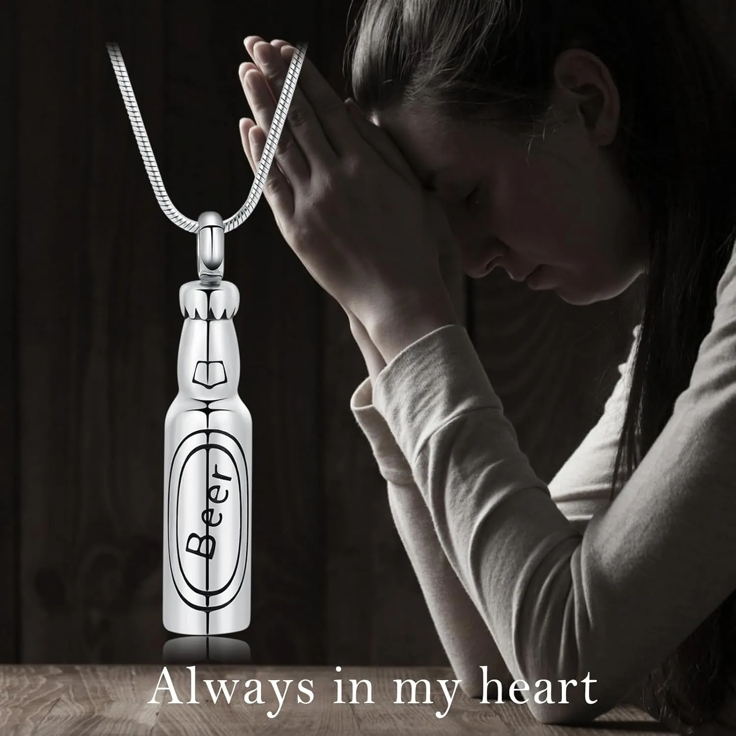 Beer Bottle Urn Necklace for Ashes Bar Cremation Jewelry for Women Men Stainless Steel Memorial Necklaces Ash Pendant for Human Pets Keepsake Jewelry for Loved Ones with Fill Tool