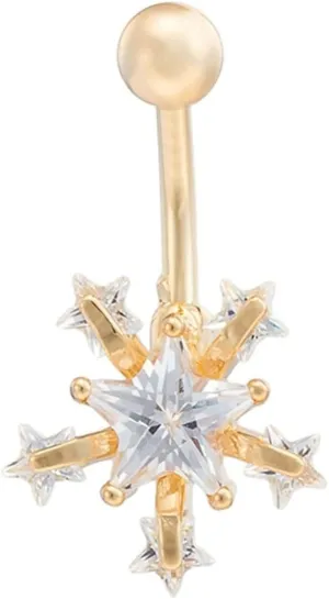 Belly Button Jewelry, Navel Piercing Jewelry Surgical Steel Navel Ring Body Snowflake with Cubic Zirconia