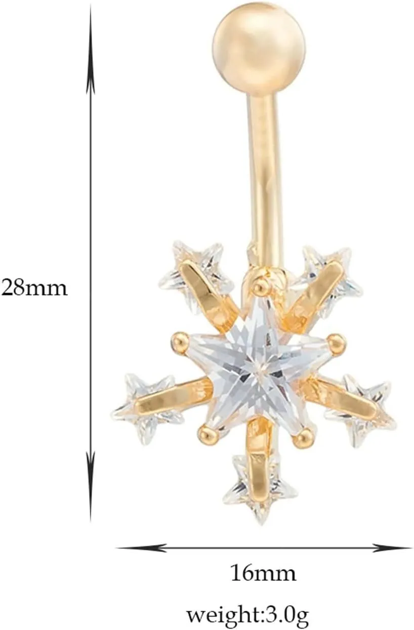 Belly Button Jewelry, Navel Piercing Jewelry Surgical Steel Navel Ring Body Snowflake with Cubic Zirconia