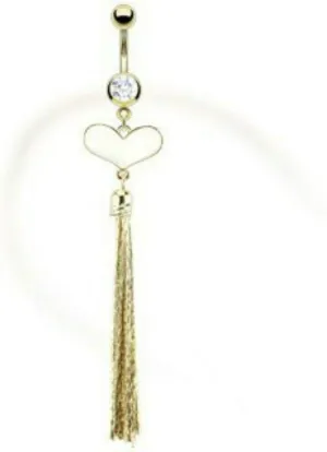 Belly Button Ring Gold IP 316L Surgical Steel Navel Ring Heart Chains 14g 3/8''