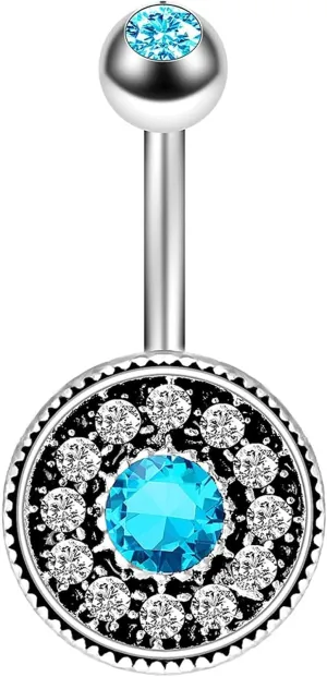 Belly Button Ring Western, Belly Button Ring Surgical Steel Navel Ring Stainless Steel Style D Round with Cubic Zirconia