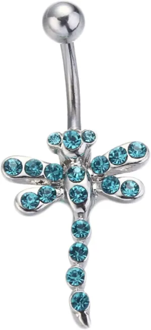 Belly Rings Dangling for Women, Belly Button Ring 316L Surgical Steel Navel Ring Stainless Steel Dragonfly Shape with Blue Cz