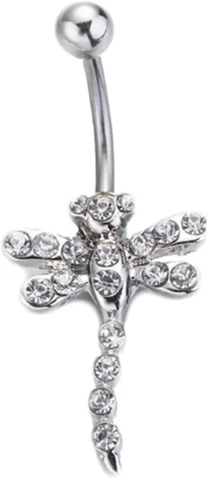 Belly Rings Dangling for Women, Belly Button Ring 316L Surgical Steel Navel Ring Stainless Steel Dragonfly Shape with White Cz