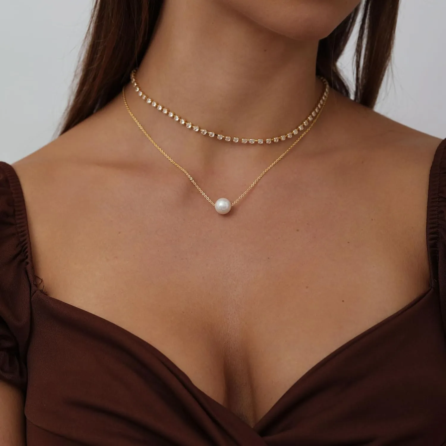 BERISO CZ Diamond Necklace for Women,14K Gold Plated Cubic Zirconia Diamond Dainty Layered Waterdrop Shape Square Pendant Necklace Jewelry Gift for women