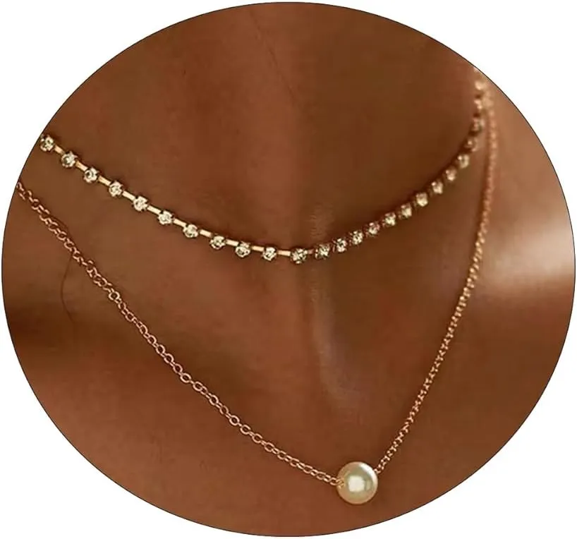 BERISO CZ Diamond Necklace for Women,14K Gold Plated Cubic Zirconia Diamond Dainty Layered Waterdrop Shape Square Pendant Necklace Jewelry Gift for women