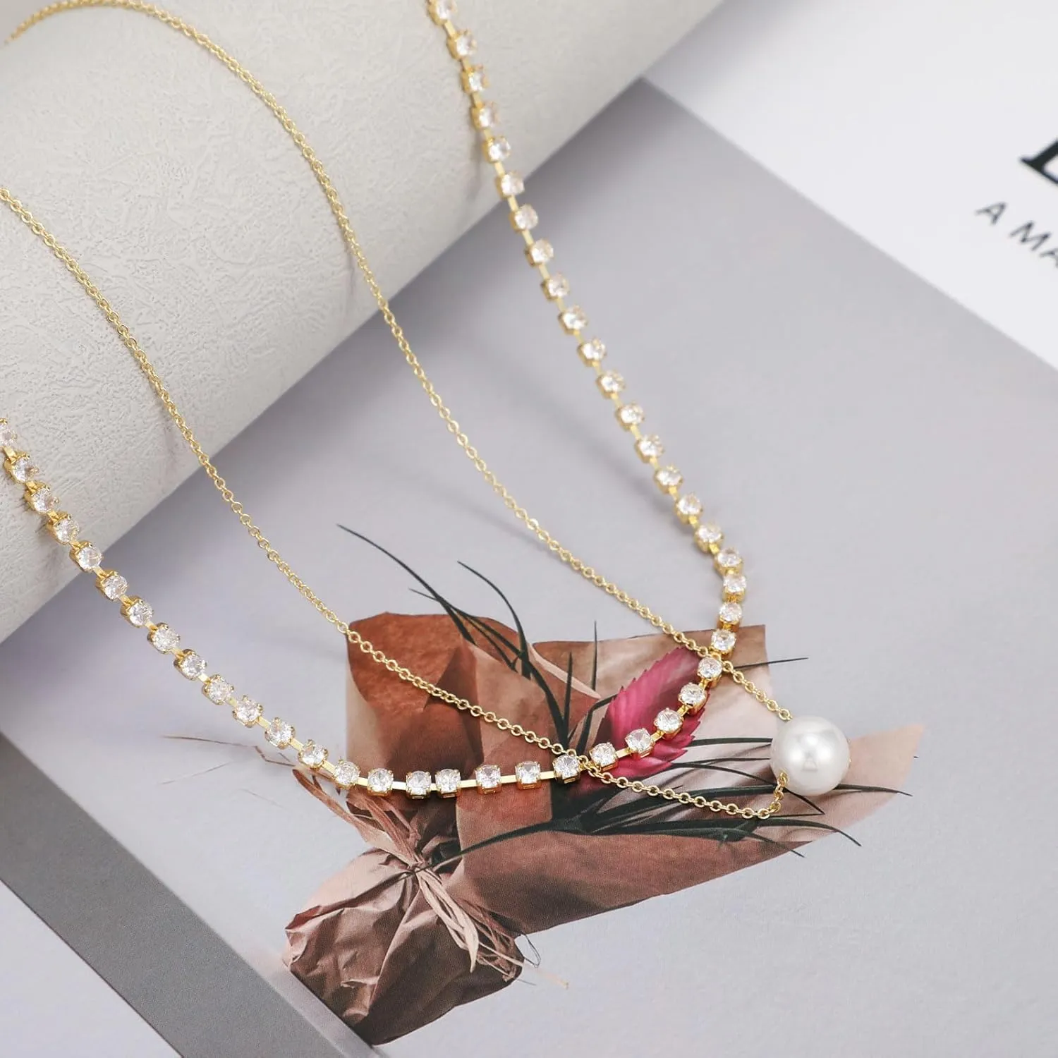 BERISO CZ Diamond Necklace for Women,14K Gold Plated Cubic Zirconia Diamond Dainty Layered Waterdrop Shape Square Pendant Necklace Jewelry Gift for women