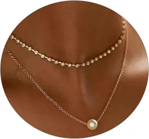 BERISO CZ Diamond Necklace for Women,14K Gold Plated Cubic Zirconia Diamond Dainty Layered Waterdrop Shape Square Pendant Necklace Jewelry Gift for women