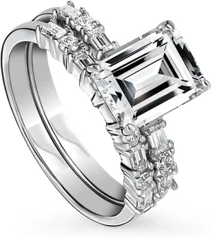 BERRICLE Sterling Silver Vintage Inspired Art Deco Wedding Engagement Rings 2.1 Carat Cubic Zirconia CZ Solitaire Ring Set for Women, Rhodium Plated Size 4-10