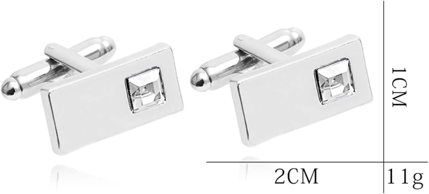 Best Man Cufflinks and Tie Clip, Men's Cufflinks Set Rectangle with Cubic Zirconia Copper